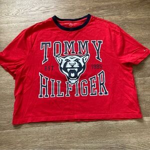 Preppy Small Tommy Hilfiger Red Classic Logo Crop Top